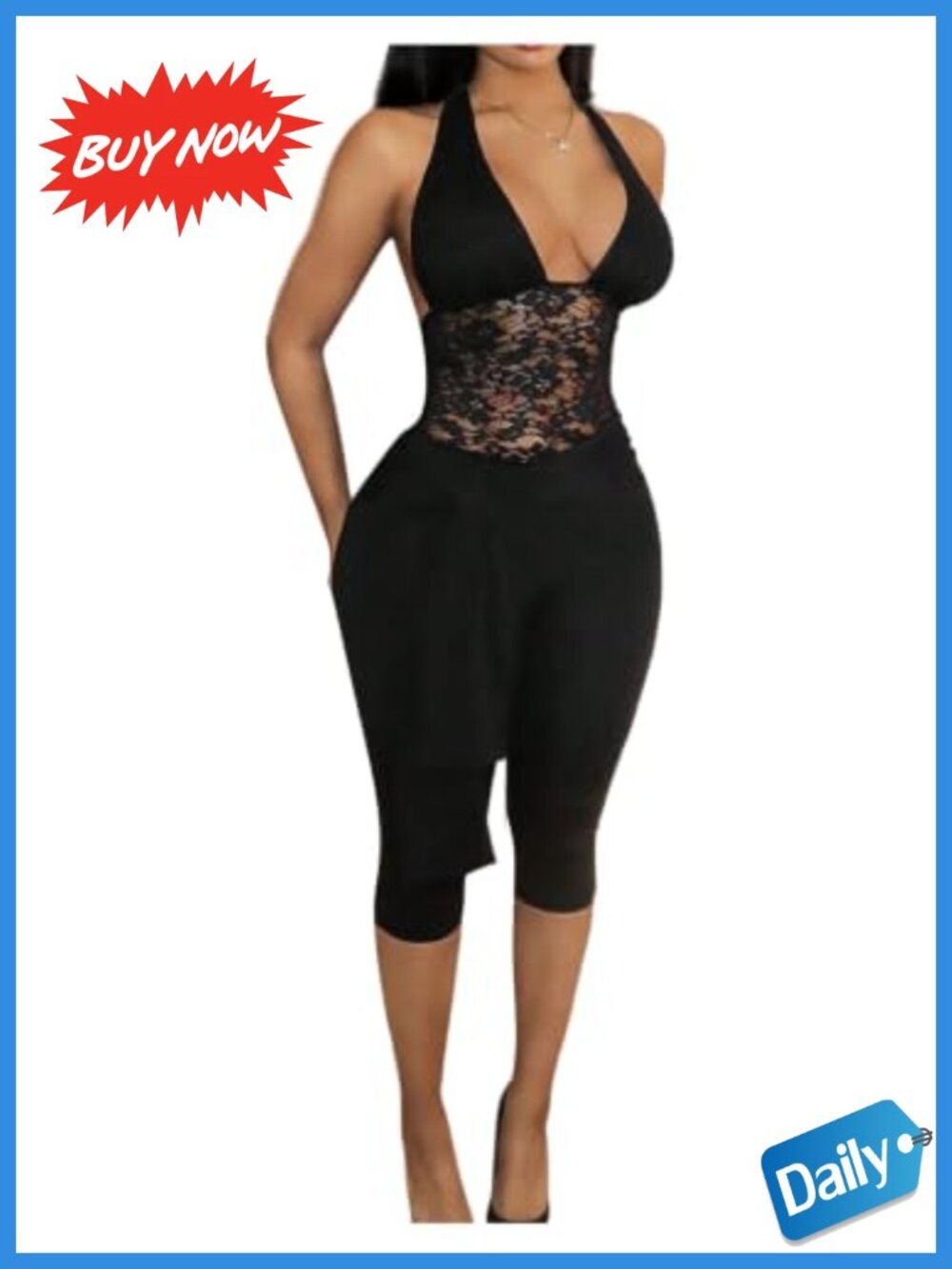 Verdusa Capri Jumpsuit Lace Tie Backless Halter Romper Clubwear
